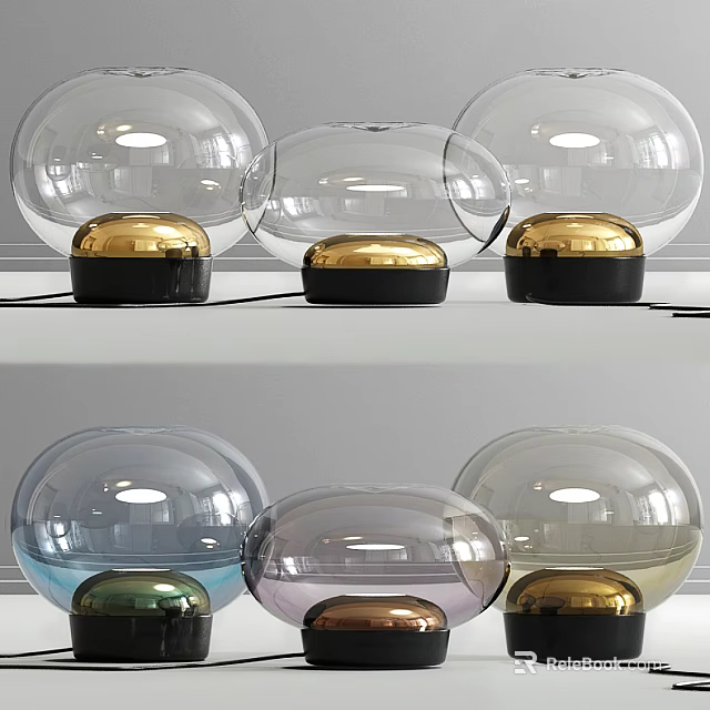 Modern Transparent Globe Table Lamps Featuring Gold Black Green Bases And Clear Shades 3d model 