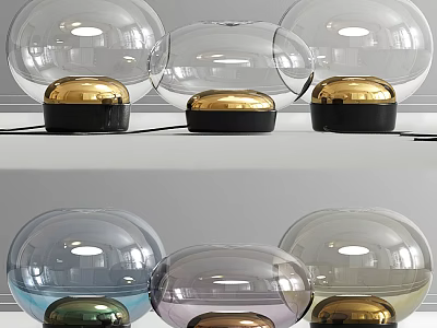 Modern Transparent Globe Table Lamps Featuring Gold Black Green Bases And Clear Shades 3d model