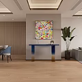 Modern Living Dining Room Interior With Grey Sofa Marble Coffee Table And Checkered Pillow