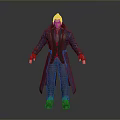 3D Male Character In Blue Long Coat With Red Gloves And Gray Background