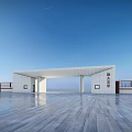 Modern Entrance Gate With White Sleek Structure And Smooth Floor Under Blue Sky 3d model