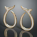Elegant Gold Fish Tail Shape Earrings Inlaid With White Gemstones Design
