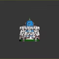 Complex Industrial Mechanical Device With Blue Top Silver Components Green Base And Red Pipes