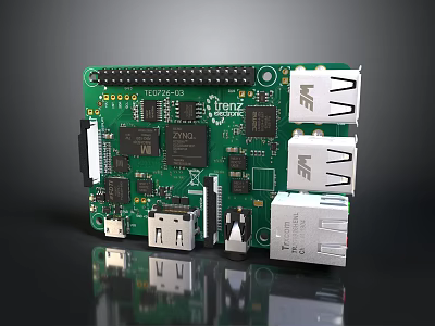 Green Computer Circuit Board Featuring Microchip USB Ports And Electronic Connectors 3d model