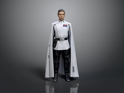 Game And Movie Character Wearing White Uniform With Cloak Chest Insignia Black Pants And Boots 3d model