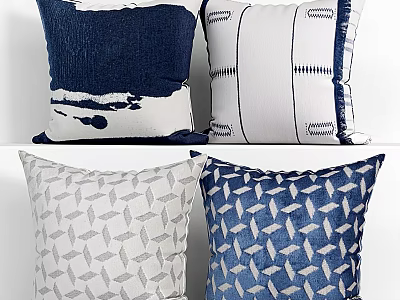 Blue And White Decorative Pillows With Striped Geometric And Abstract Patterns 3d model