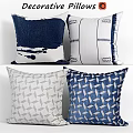 Blue And White Decorative Pillows With Striped Geometric And Abstract Patterns 3d model
