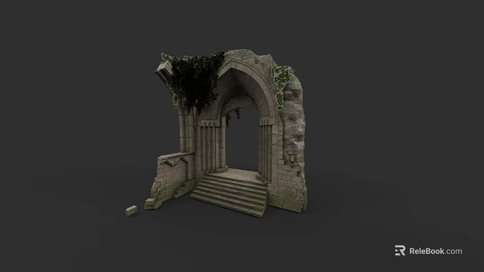 Rustic Detached Villa Entrance Featuring Stone Archway Steps And Climbing Plants 3d model 