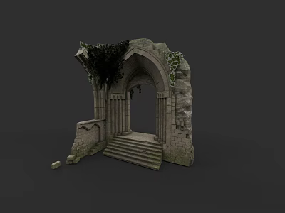 Rustic Detached Villa Entrance Featuring Stone Archway Steps And Climbing Plants 3d model
