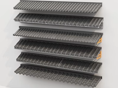 Gray Textured Building Components With Stacked Arrangement And Wave Shaped Edges 3d model