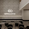 Modern Cafe Interior With Bar Counter Bar Stools Fireplace Gray Walls And Lighting