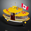 Yellow Water Taxi With Canadian Flag Life Rings And Black White Checkered Decorations