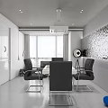 Modern Clubhouse Interior With Meeting Table Black Chairs Large Windows And Silver Textured Wall