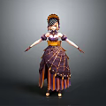 Fashionable Daily Wear Clothing With Purple Yellow Striped Design And Elegant Headpiece