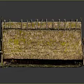 Traditional Thatched House with Triangular Moss Covered Roof Wooden Walls Wood Stack and Carved Figure