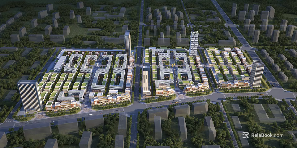 Modern Industrial Factory Complex Featuring Organized Layout Greenery And Surrounding Buildings 3d model