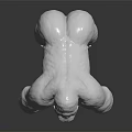 White Gorilla Sculpture in Crouching Pose on Dark Reflective Surface with Detailed Muscular Features