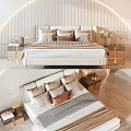 Elegant Modern Double Bed With Plush Pillows And Bedside Tables With Lamps