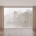 Elegant Light Filtering Curtains For Living Room With Misty Forest View Outside And Wooden Floor