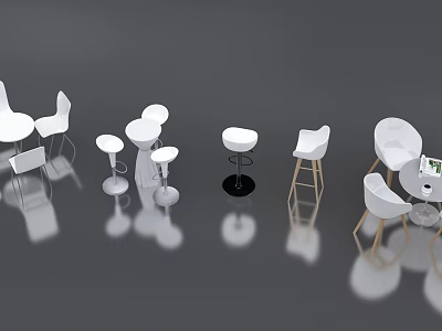Modern White Leisure Chairs with Sleek Design Metal Wooden Legs and Small Tables 3d model