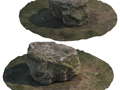 Two Pieces Of Natural Rough Stones With Grassy Dirt Base For Outdoor Garden Landscape Decoration 3d model