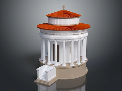 Elegant White Domed Classical Building With Red Roof Columns And Steps 3d model