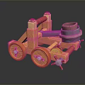 Medieval Catapult Weapon With Wooden Structure Wheels Red Components And Metal Parts