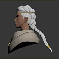 Game Movie Character With Silver White Braided Hair Golden Headpiece And Blue Gold Outfit