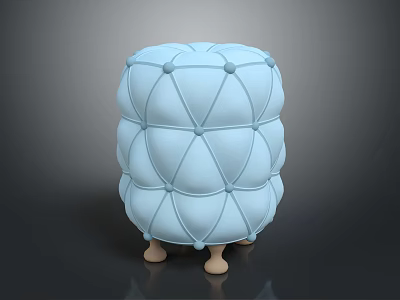Light Blue Ottoman With Diamond Stitching And Short Wooden Legs Design 3d model