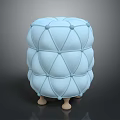 Light Blue Ottoman With Diamond Stitching And Short Wooden Legs Design