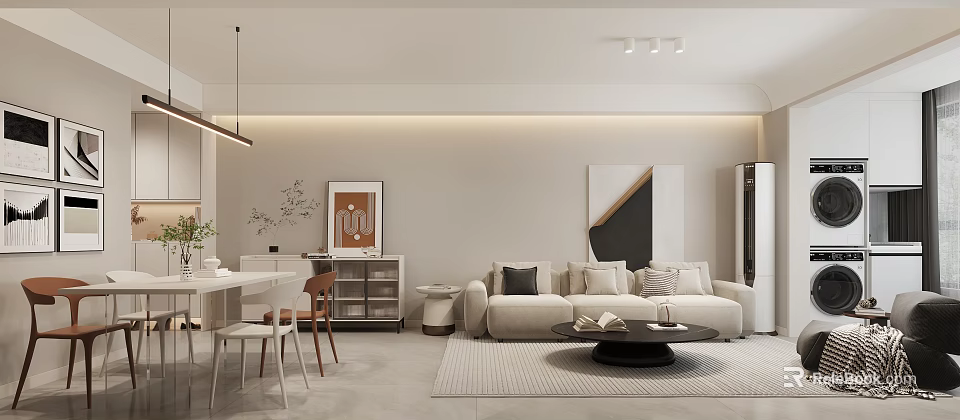 Modern Living Dining Room Interior Design With Sofa Dining Table And Area Rug 3d model