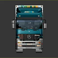Teal Mercedes-Benz Truck With Colorful Forest Graphics On Trailer White Roof And Reflective Surface
