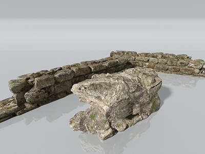 Wall, low wall, ruins, ruins, half wall, brick head, stone, great wall, ruins, unfinished wall 3d model