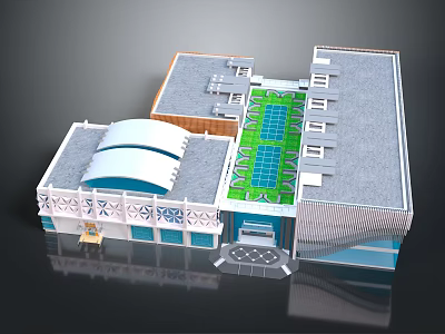 Innovative Future Architecture Featuring Curved Roof Green Central Courtyard And Decorative Facade 3d model