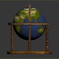 Decorative Globe Ornament Decoration Set With Wooden Base And Metal Rings