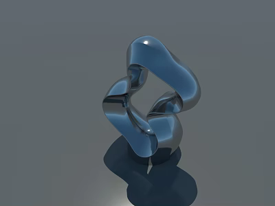Shiny Blue Knot Like Abstract Sculpture With Reflection On Gray Surface 3d model