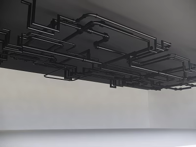 Exposed Black Metal Pipes Ceiling Arrangement In Modern Industrial Space 3d model