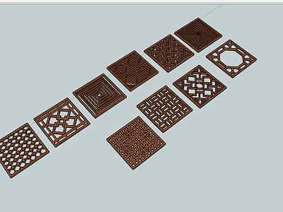 Square Brown Room Dividers Featuring Intricate Hollow Out Patterns And Designs 3d model