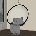 Modern Transparent Hanging Chair With White Cushions And Blanket Near Window Wooden Floor
