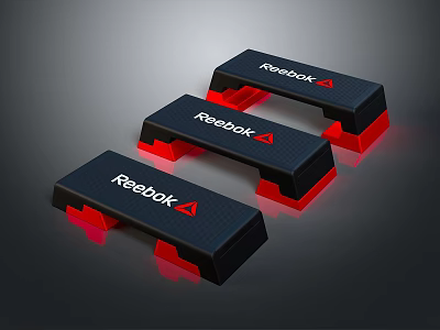 Reebok Three Black Step Platforms With Red Base For Exercise Fitness Workouts 3d model