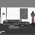 Modern Living Room Interior Design With Grey Sofa Decorative Painting Floor Lamp And Area Rug