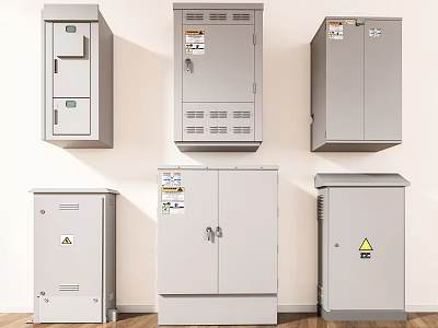 Industrial Metal Electrical Control Cabinets with Lockable Doors Ventilation Grilles and Warning Labels 3d model