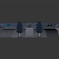 Blue Control Console With Multiple Displays Buttons And Operator Chairs