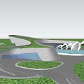 Modern Museum Building With Curved Roof And Landscaped Green Lawns And People Walking