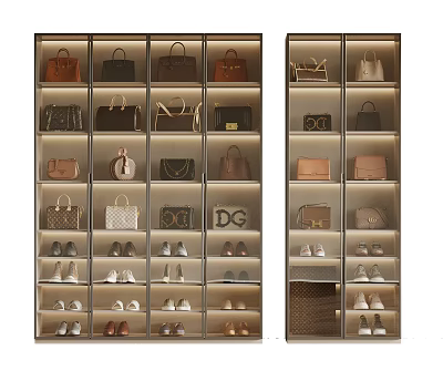 Modern Shoe Cabinet Design With Stylish Bags And Various Shoes Storage 3d model