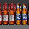 Budweiser And Bud Light Brown Beer Bottles Arranged In Row