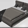 Modern Gray Upholstered Double Bed With Headboard Pillows And Blanket 3d model
