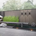 Modern Courtyard Garden With Stone Walls Red Maple Tree Green Plants And Stone Slab Flooring