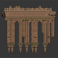 Three Classical Architecture Models With Ornate Carved Pillars And Stone Details
