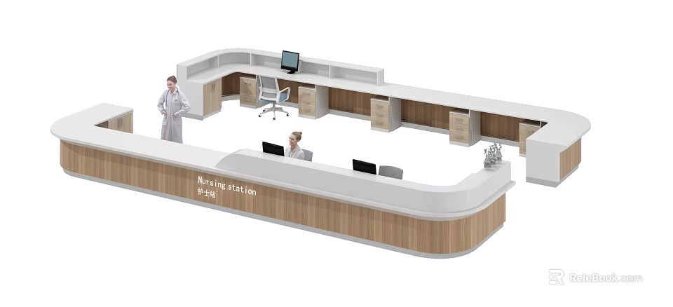 Modern Reception Station Interior Design With Staff Workstations And Computer Monitors 3d model